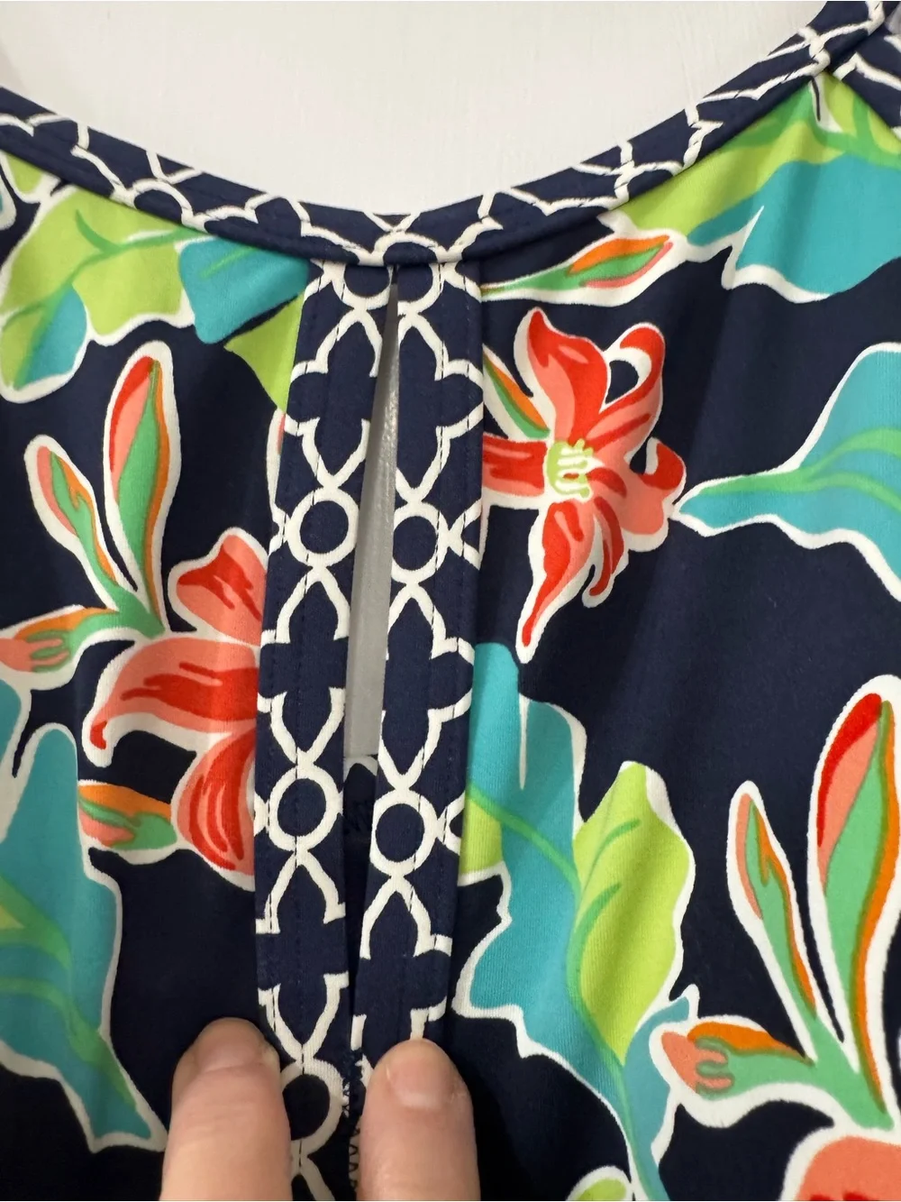 Lands' End Navy Tropical Floral High-Neck Swim Tank